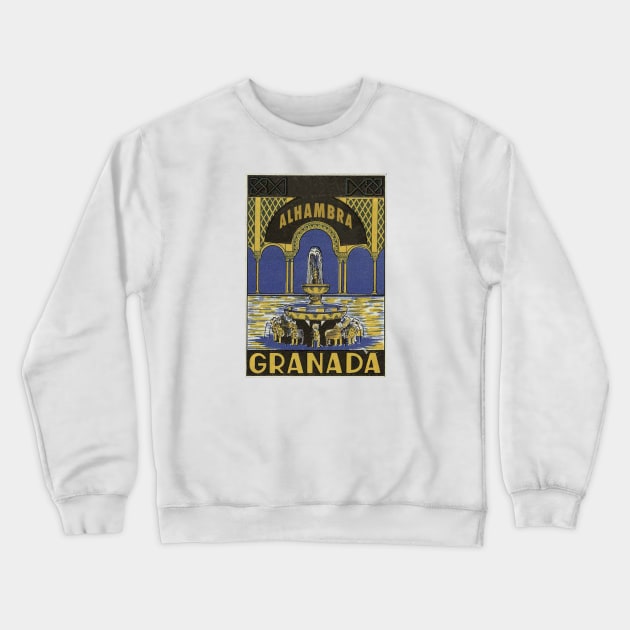 Andalucia Granada Spain Vintage Alhambra Crewneck Sweatshirt by Tropical Blood